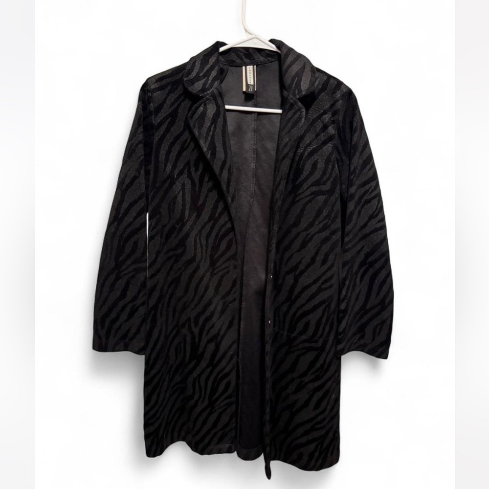 Vintage Forever 21 Black Zebra Print Trench Coat / blazer medium Y2K